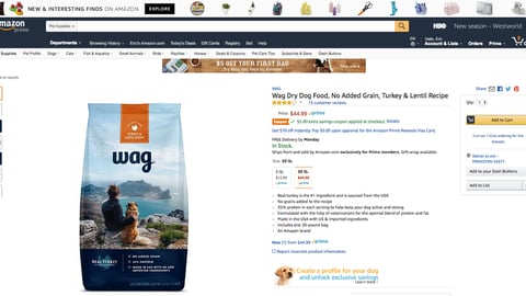 Amazon Wag Dog Food Launch Incentive